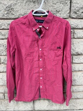 Pink and Blue Striped Button-Down Shirt - Men's